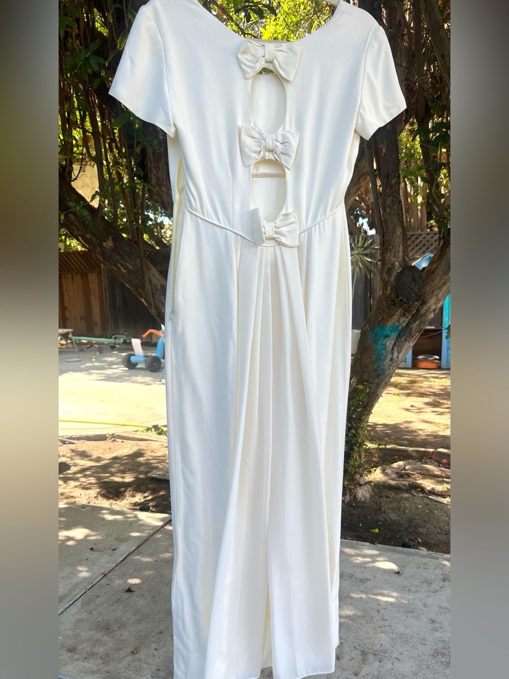 Vintage 1990’s Ivory Short-Sleeve Maxi Dress with Empire Waist